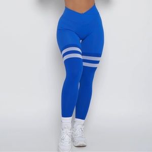 Pcheebum Royal Blue Striped Scrunch Butt Leggings Medium